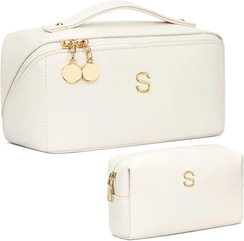 Vista 27 de Regalos de cumpleaños para mujeres y adolescentes, juego de bolsas organizadoras de maquillaje con iniciales personalizadas, bolsa de cosméticos