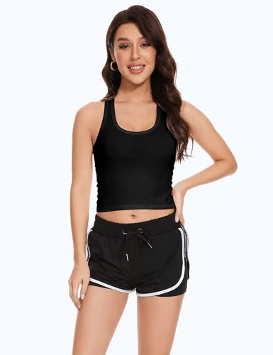 Vista 3 de Molasus Camiseta corta básica de algodón para mujer 4 piezas sin mangas espalda cruzada para deportes