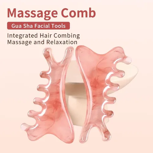 Vista 9 de TAIHI Gua Sha - Peine de masaje, masajeador de cuero cabelludo 4 en 1, herramienta facial para cuello, cuerpo, drenaje linfático, alivio de tensión