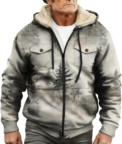Vista 19 de LIZALIG Sudadera con capucha y cremallera para hombre, con forro polar grueso, abrigo de moda de otoño, abrigo cálido de invierno