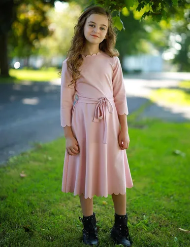 Vista 5 de Arshiner Vestido de fiesta para niñas con ribete festoneado, cinturón, acampanado, formal, por debajo de la rodilla, con bolsillos, para 6-15 años