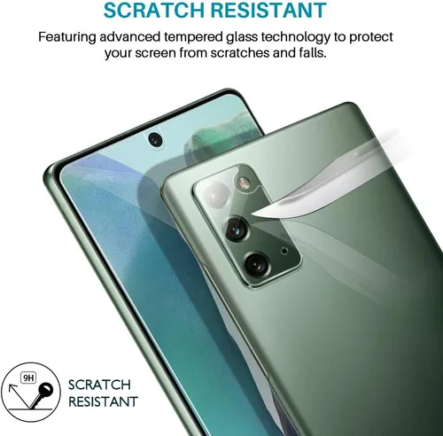 Vista 5 de Paquete de 4 protectores de pantalla de vidrio templado L4K + 2 protectores de lente de cámara compatibles con Samsung Galaxy Note 20, nueva