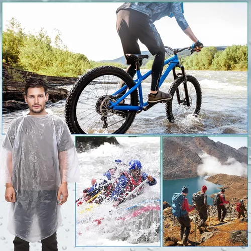 Vista 6 de 200 Ponchos de lluvia desechables para adultos, poncho de lluvia de emergencia a granel, transparente, impermeable, desechable, envuelto
