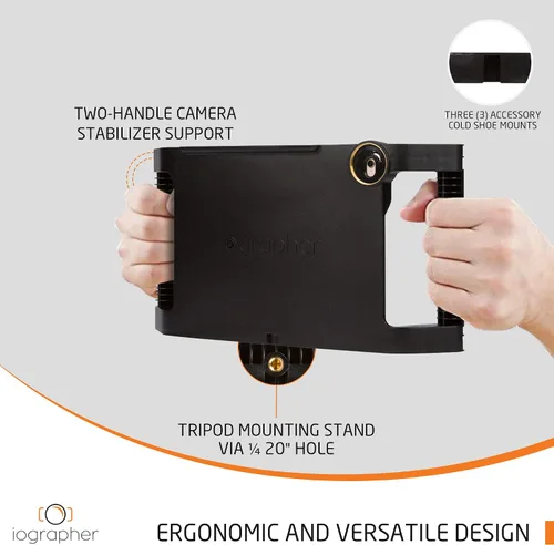 Vista 3 de iOgrapher Funda para iPad con asas para trípode y adaptador de lente, estabilizador de iPad para Mini 4ª, 5ª y 6ª generación, funda para tableta