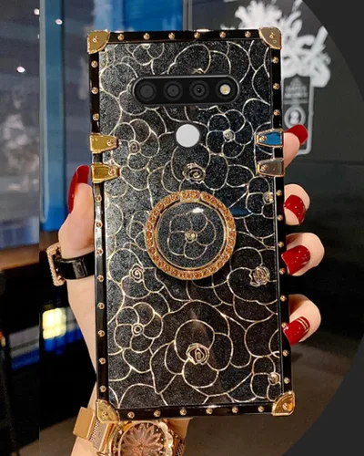 Vista 7 de Funda para LG Stylo 4 / Stylo 4 Plus 4+, a la moda, con purpurina dorada, funda de maletero de TPU suave con anillo para el dedo, soporte