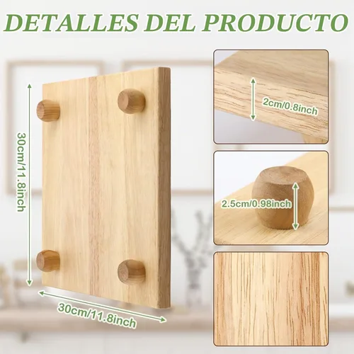 Vista 3 de Bucherry Tabla de cortar de madera con patas para cocina, tabla de cortar cuadrada de 11.8 pulgadas para carne, verduras, embutidos, elevador