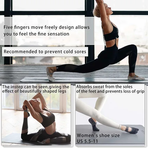 Vista 3 de QQOLi Calcetines de yoga antideslizantes Agarre fuerte y cinco dedos para mujeres, pilates, soporte deportivo antideslizante, cojín para mujer