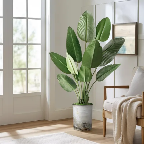 Vista 7 de SIGNWIN - Árbol artificial en moderna maceta con efecto de granito, ave del paraíso artificial de seda para decoración del hogar en interiores