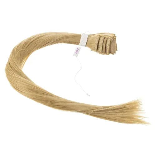 Vista 2 de SWACC 12 extensiones de cabello lacio de un color con clip, para mujer, extensiones de cabello sintético con rayas de color (rubio beige)