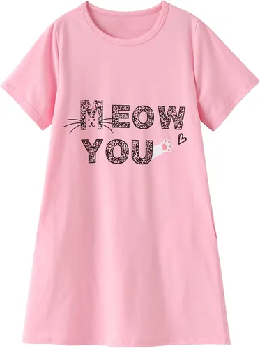Vista 10 de Hupohoi Bata de dormir de manga corta para niñas grandes con lindos gatos, diseño de día perezoso, pijama Gato negro