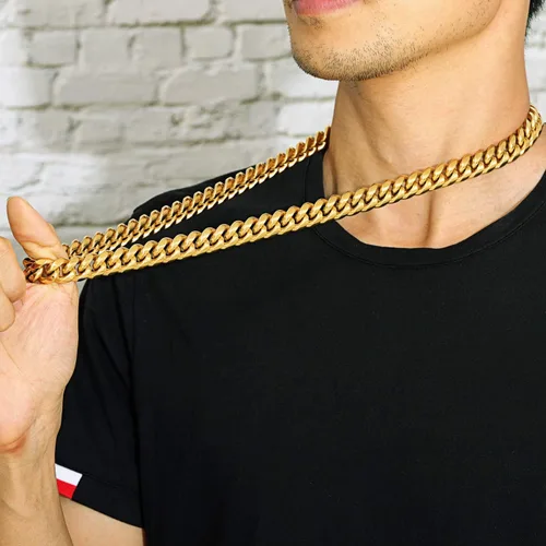 Vista 5 de ROWIN&CO Mens Chain Thick Heavy 18K Gold Plated Stainless Steel Miami Curb Cuban Link Necklace Hip Hop Jewelry Choker Chain,15mm Width 18 20 22 24