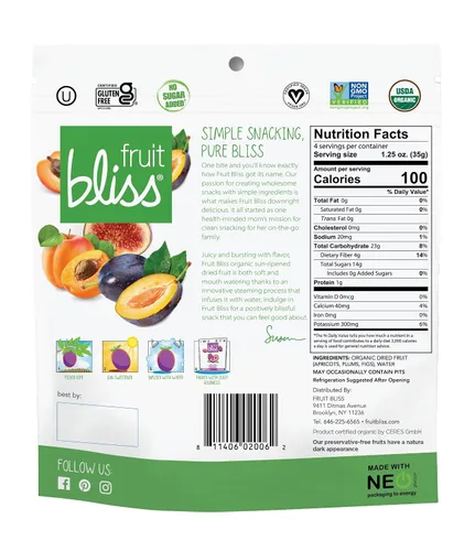 Vista 2 de Fruit Bliss Mezcla de frutas secas – Mezcla de frutas de albaricoques orgánicos, secos y sin hueso, ciruelas e higos – Snacks de frutas orgánicas