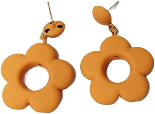 Vista 4 de Aretes retro de margaritas Aretes colgantes de flor naranja para mujer Disco, Hippie, accesorios de fiesta bohemios