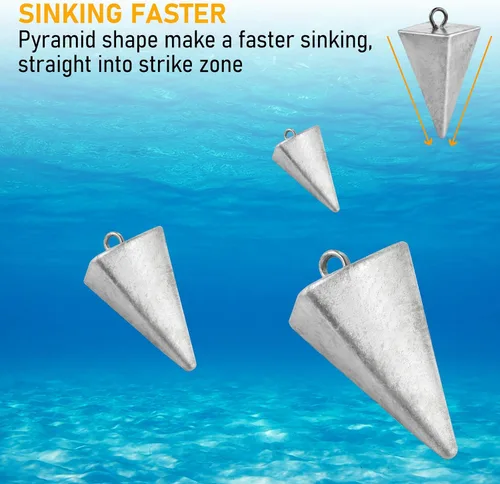 Vista 6 de Dr.Fish Pyramid Sinkers - Pesca de plomo para agua salada, 1 onza-32 onzas/2 libras, triangular, surf, pesca, río, pesca de gato, pompano