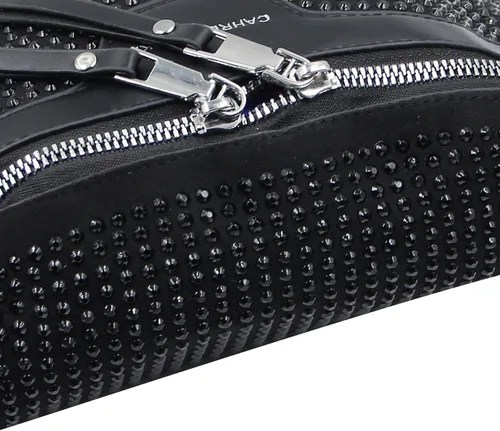 Vista 6 de RARITYUS Riñonera cruzada con diamantes de imitación brillantes para mujer, riñonera pequeña con cinturón, para fiesta o club, Negro, talla única