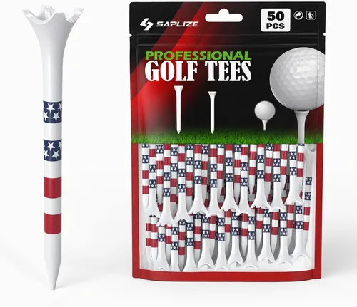 Vista 9 de SAPLIZE Thick 120 or100 or 50 Pack Plastic Golf Tees with Stars & Stripes Height Marking System, Durable 4-Prong Golf Tees Designed to Reduce