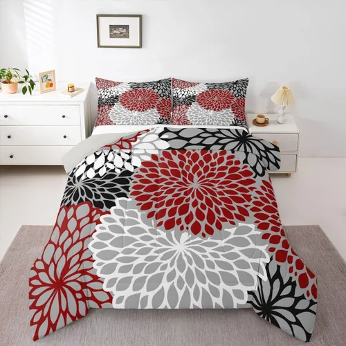 Vista 9 de Erosebridal Juego de edredón de dalia azteca para adultos, mujeres y niñas, ropa de cama floral, tamaño individual, relleno de edredón de flores