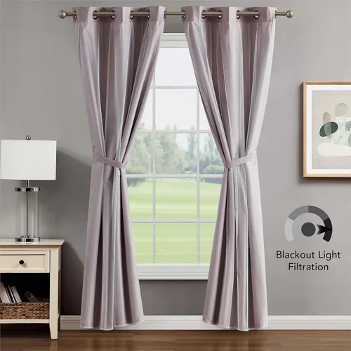 Vista 3 de Creative Home Ideas Augusta - Cortinas opacas (2 paneles, 38 x 84 pulgadas, rosa rubor), cortinas con aislamiento térmico para oscurecer la Rosa