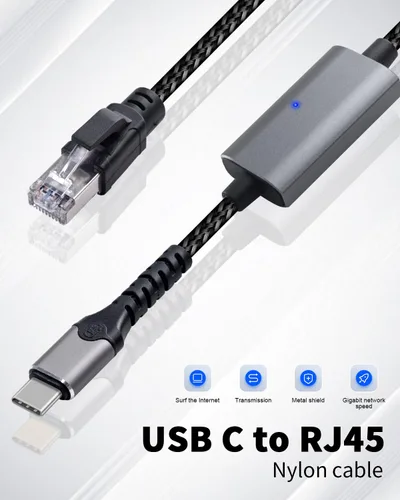 Vista 2 de Duttek Cable Gigabit USB C a Ethernet de 10 pies, cable RJ45 a USB C de hasta 1000/100/10 Mbps Cable de red LAN Ethernet compatible con Thunderbolt