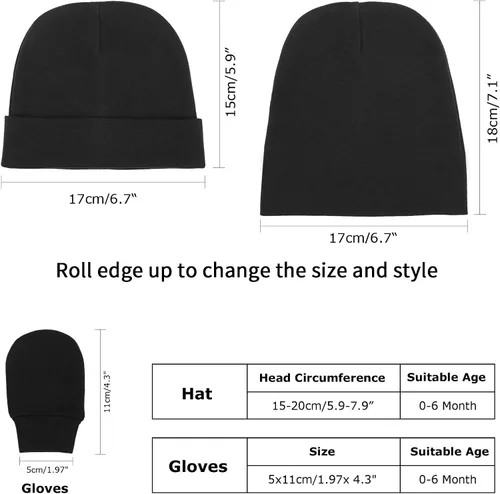 Vista 4 de BQUBO Baby Hats and Mittens Infant Cotton Beanie Gloves No Scratch Set Newborn Hospital Hat for Boys Girls