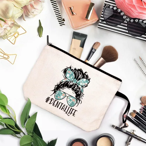 Vista 2 de ZHANTUONE La bolsa de cosméticos hecha de lona no solo es novedosa y única en diseño, sino que también es segura y práctica con una cremallera