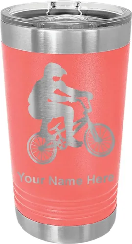 Vista 15 de LaserGram Vaso de pinta aislado al vacío de 16 onzas, conductor BMX, grabado personalizado incluido (negro) Engraved Gift for BMX Rider, Vacuum