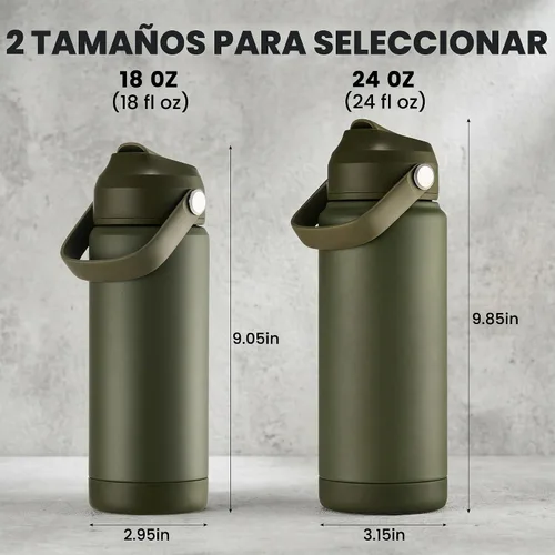Vista 2 de Fijinhom Botella de agua aislada de 18 onzas con 2 tapas, botellas de agua de acero inoxidable, aspiradora de doble pared, mango portátil y parte
