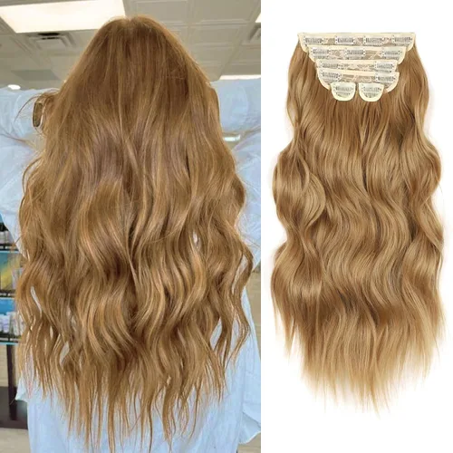 Vista 42 de Extensiones de cabello con clip de Vigorous de 20 pulgadas, con reflejos rubio playa, extensiones de cabello ondulado largo y suave de cabello