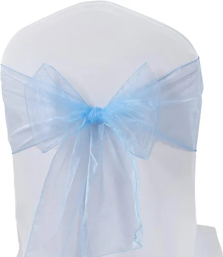 Vista 12 de Paquete de 50 bandas para sillas de organza negra, lazos para silla para decoración de fiestas, bodas, conferencias, sillas de gasa universales