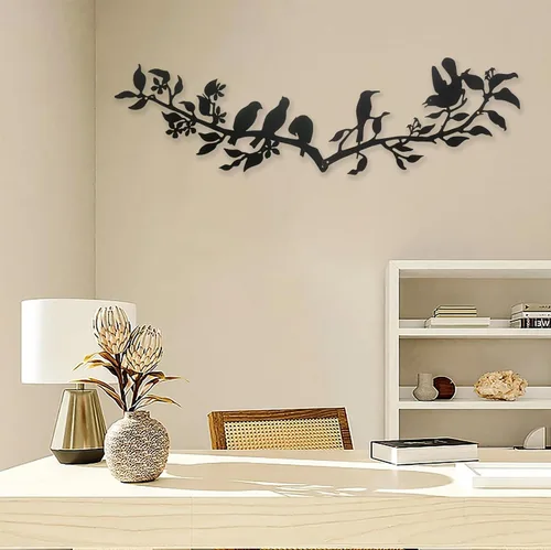 Vista 2 de Arte de pared de árbol de la vida de metal, arte de pared de pájaro y rama de metal, decoración de pared de metal, escultura de silueta artística