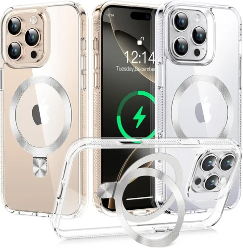 Vista 14 de [Anillo de CD compatible con soporte invisible MagSafe] Funda magnética para iPhone 12 / iPhone 12 Pro, parachoques galvanizado que no se pone