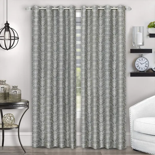 Vista 6 de Achim Home Furnishings Python - Panel de cortina con ojales, 52 x 84 pulgadas, negro/plateado