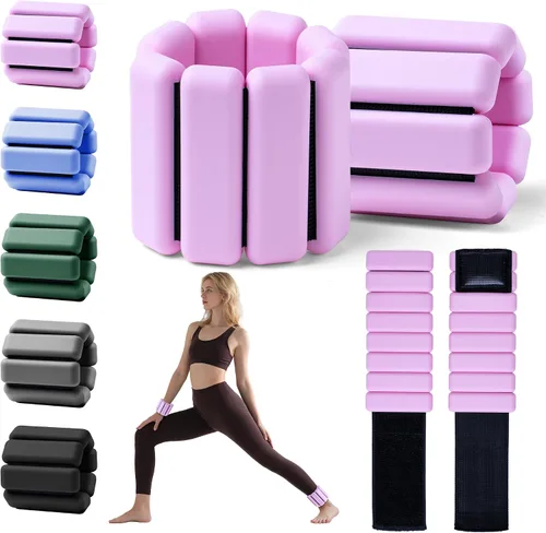 Vista 7 de Brazaletes con peso para muñecas y tobillos para mujeres (juego de 2) Pesas de entrenamiento para yoga, pilates y caminar Pesas de piernas
