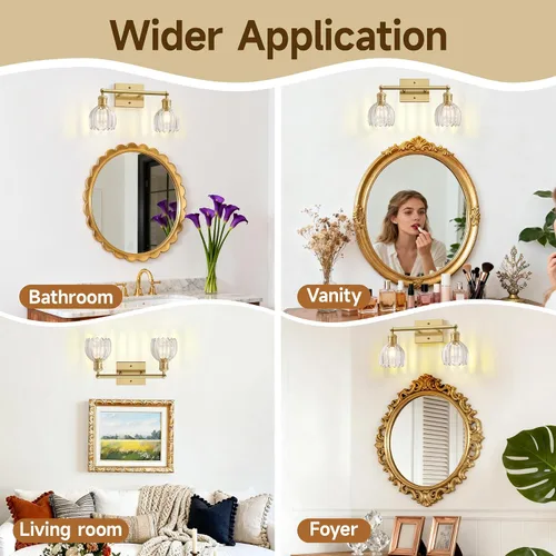 Vista 5 de Lámparas de baño vintage, 2 luces rústicas de tocador para baño, pasillo, luces de tocador de latón de 16.5 pulgadas, lámparas de tulipán