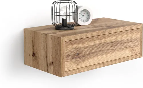 Vista 9 de Mobili Fiver, Mesita de Noche Flotante Riccardo, Madera de Fresno Negra, Fabricado en Italia