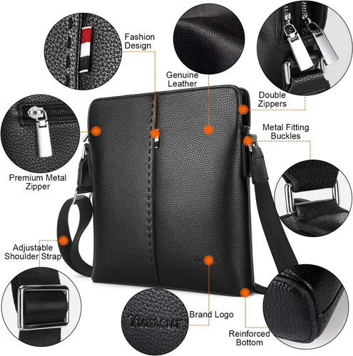 Vista 4 de YumSur Bolsa de hombro para hombre bolsa cruzada de cuero para hombre bolsa de iPad para negocios oficina trabajo escuela con correa ajustable