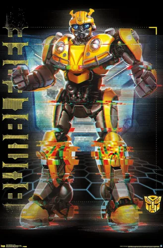Vista 10 de Trends International Hasbro Transformers: Bumblebee - Póster de pared Glitch, 14.725 x 22.375 pulgadas, versión enmarcada de madera de granero