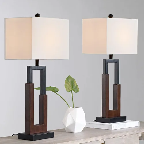 Vista 7 de Maxax Juego de 2 Lámparas de Mesa Estilo Granja de 30" para Sala de Estar, Modernas Lámparas de Mesita de Noche Negras con Puerto USB y Tipo-C