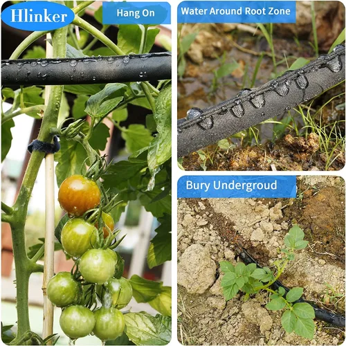 Vista 8 de Hlinker Manguera de remojo plana de 15 pies para camas de jardín, manguera de riego por goteo constante enlazable de 15 pies y 1/2 pulgadas, ahorra