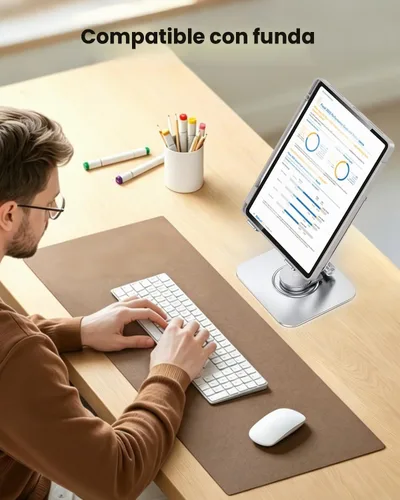 Vista 8 de Soporte para tablet para escritorio, giratorio de 360° para soporte de iPad, soporte ajustable de aluminio para tableta, compatible con iPad Pro Air