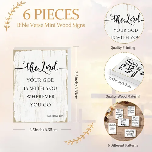 Vista 2 de Maitys 6 piezas de letreros de madera mini con versículos bíblicos, letreros de madera religiosos, decorativos, rústicos, inspiradores