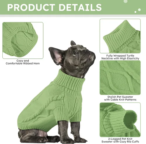 Vista 106 de Queenmore - Suéter de punto trenzado con cuello alto para perros pequeños, para climas fríos, para chihuahua, bulldog, teckel, carlino y yorkie, XS