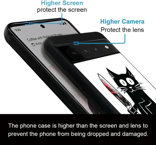 Vista 5 de CARLOCA Funda compatible con Google Pixel 7 Pro, Angry Cat Knife What Pattern Ultra Protección a prueba de golpes de silicona suave TPU