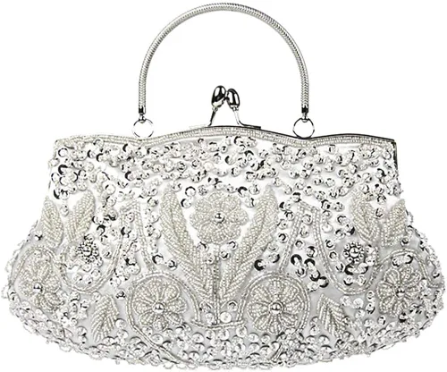 Vista 3 de Bolso de noche para mujer estilo retro con cuentas Gris USXELYS78867