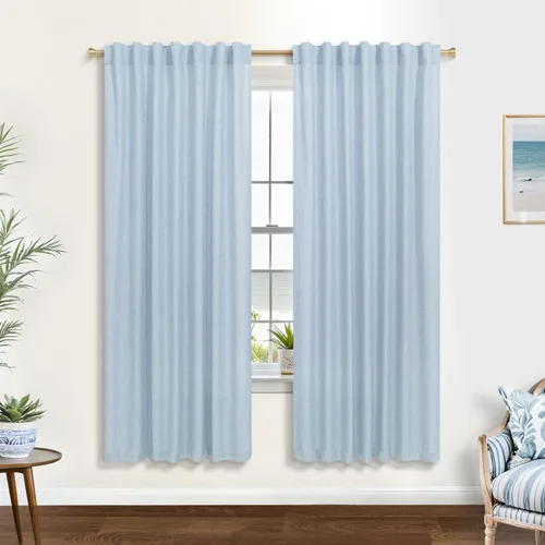 Vista 39 de Cortinas rústicas color beige tostado de 42 x 84 pulgadas de largo para sala de estar, juego de 2 paneles transparentes de lino natural, imitación