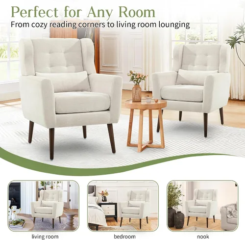 Vista 7 de cinkehome Sillas decorativas con brazos para sala de estar, sillón moderno tapizado en chenilla, cómoda silla de salón acolchada y suave