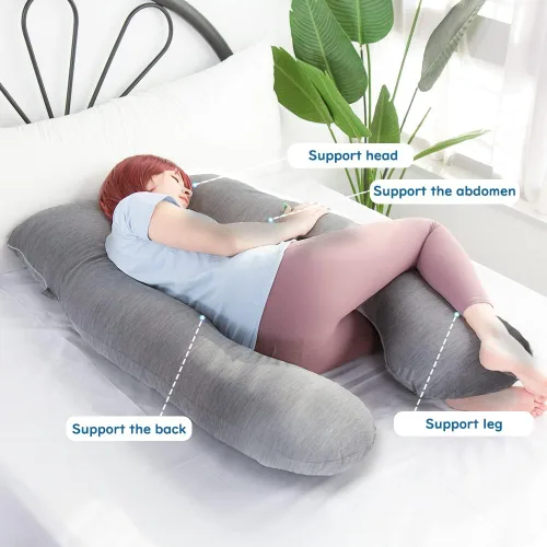 Vista 3 de MOON PINE Almohada de embarazo, almohada de cuerpo completo en forma de U para apoyo de maternidad, almohada de dormir con funda para mujeres Gris