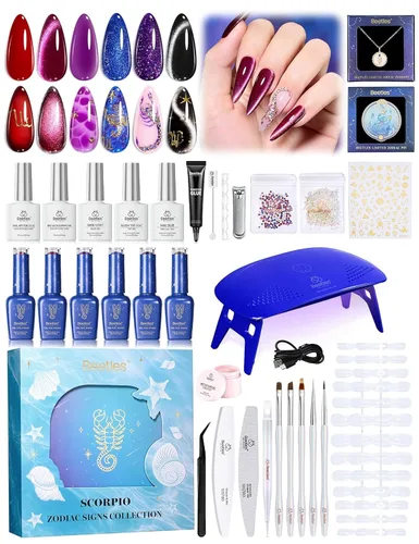 Vista 17 de Beetles - Kit de esmalte de uñas de gel para uñas del 4 de julio con luz UV, 6 colores, rojo, blanco, azul, juego de regalo de uñas para el Día