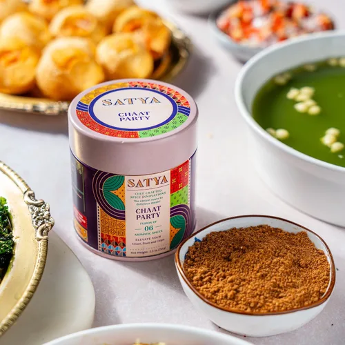 Vista 4 de Satya Chaat Masala - Condimento de 2.5 onzas, auténtico polvo de chaat indio picante, vegano, bajo en sodio, sin gluten ni tintes, condimento