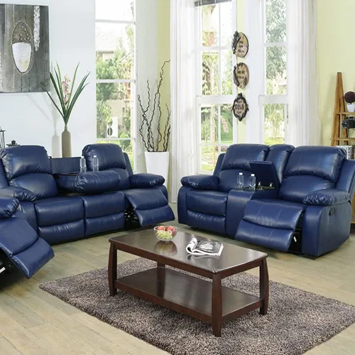 Vista 29 de Juego de muebles de sala de estar, juego de sofá reclinable de cuero, sofá reclinable y sofá biplaza, juego de sofá de cuero beige, juego de muebles